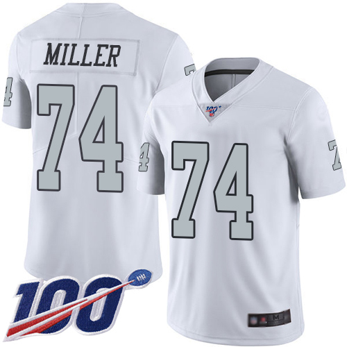 Men Oakland Raiders Limited White Kolton Miller Jersey NFL Football #74 100th Season Rush Vapor Jersey